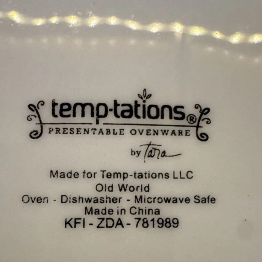 Temp-tations Old World Ceramic Round 2 qt Baking Dish, Oven Safe, Red/White
